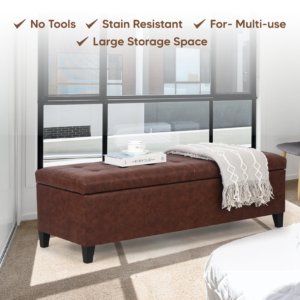 Tufted Leather Storage Bench for Bedroom