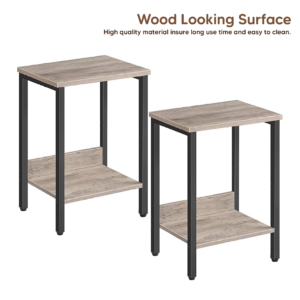 Slim Side Tables with Storage, Narrow Nightstands, Steel Frame
